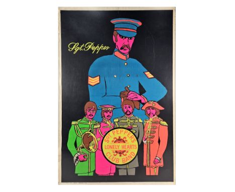 An original late 1960s black light poster containing a psychedelic image of the Sgt. Pepper’s Lonely Hearts Club Band members