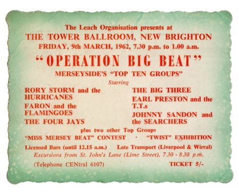 A complete ticket for the Rory Storm and The Hurricanes performance that place as part of the Operation Big Beat II show. Rin