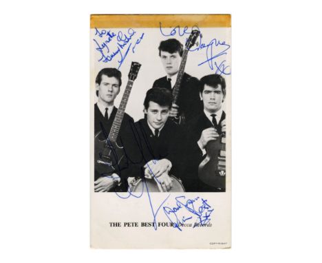 An original Decca promotional card with a black and white group picture on the front and a discography on the reverse. The fr