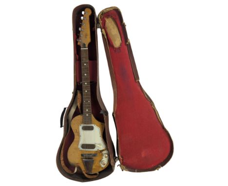 A Guyatone LG50 solid body blonde maplewood electric guitar with twin pickups and 3 stage mixer control, formerly owned by Ro