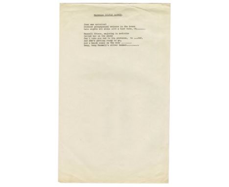 A vintage sixties typed set of lyrics to the 1969 Beatles song ‘Maxwell’s Silver Hammer’. The lyric sheet is the type that wa