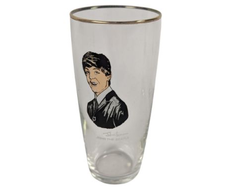 An original set of 4 tall Beatles glasses manufactured in Holland in 1964 for NEMS Enterprises. Each glass features a colour 
