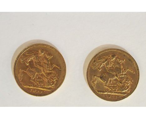 Two gold full sovereigns, 1899 and 1912 Condition Report: Available upon request