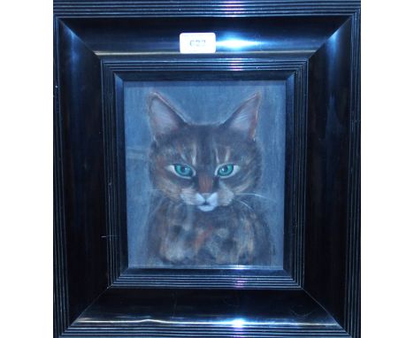 UNKNOWN Cat portrait head, pastel, 21 x 17cm Condition Report: Available upon request