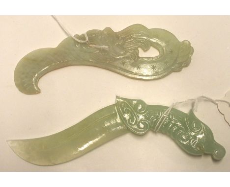 A Chinese jade archaic style dagger, 15.5cm long and another, 14cm long (2) Condition Report: Available upon request