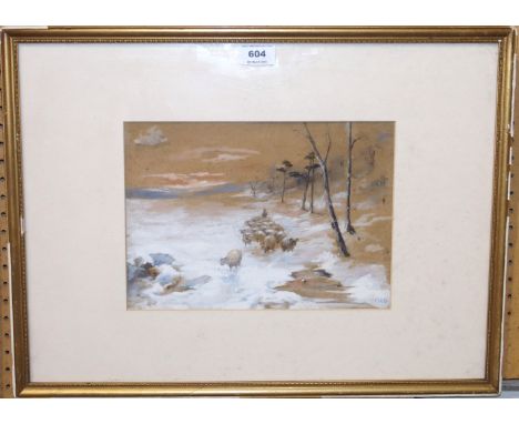M E B Sheep droving, monogrammed, watercolour, 21 x 29cm Condition Report: Available upon request