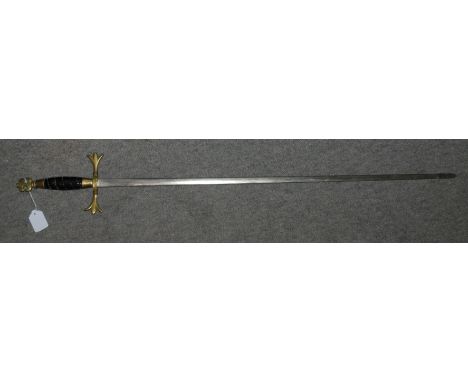 A prop sword, vintage shooting stick and root wood walking cane and tribal staff, cut to form walking cane (4) Condition Repo