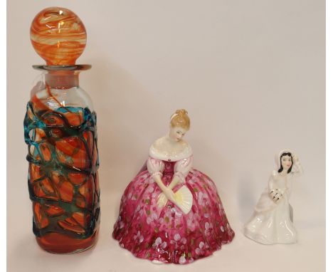 Two Royal Doulton ladies and a Mdina decanter Condition Report: Available upon request