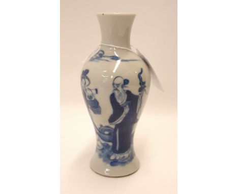 A Chinese blue and white vase with later Kangxi mark, 15cm high Condition Report: Available upon request