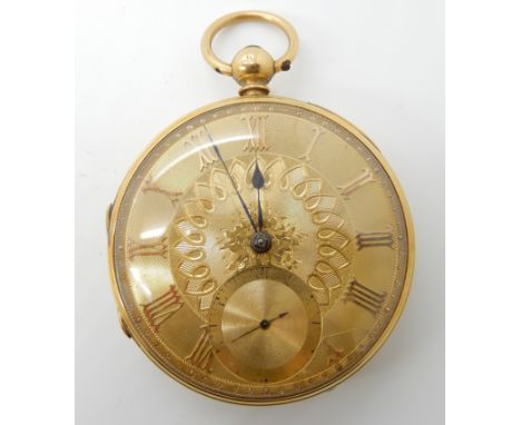 An 18ct gold open face pocket watch, case hallmarked London 1866, movement signed S. Benjamin, West Hartlepool, diameter 5.1c