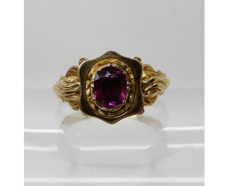 A Victorian style garnet set ring, finger size K, weight 2gms Condition Report: Available upon request