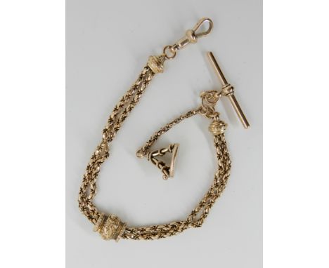 A 9ct gold fancy Albertina with attached fob seal hallmarked to the chain, seal, 'T' bar and clasp, weight approx 14.7gms Con