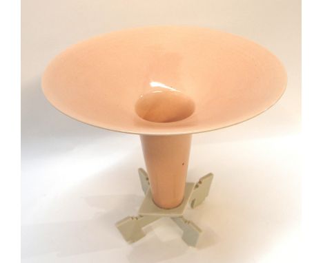 A pale peach and grey ceramic vase, indistinctly signed, dated '86, 19.5cm high Condition Report: Available upon request