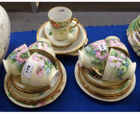 A lady artist hand painted teaset decorated with pink poppies, signed by M Eunson 1939 Condition Report: Two 7" diameter cake