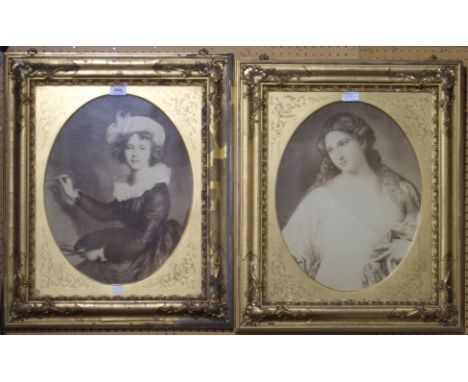 TWO VICTORIAN GILTWOOD AND GESSO FRAMES with portrait prints, 63 x 54cm overall (2) Condition Report: Available upon request