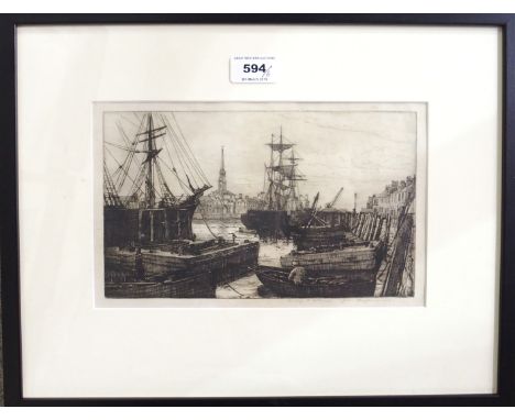 BRYDEN Harbour scene, signed, etching, 16 x 25cm and five others (6) Condition Report: Available upon request