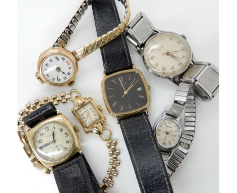 Three 9ct gold cased watches and three other vintage watch Condition Report: Condition report not available on this lot. 