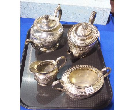 A lot comprising a three piece silver plated tea service and an EP teapot Condition Report: Available upon request