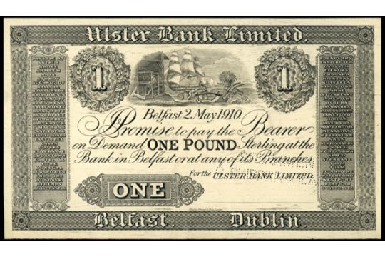 British Banknotes Ulster Bank Ltd One Pound 2 May 1910 Uniface