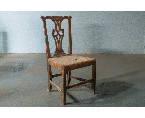 Georgian Elm Chippendale style country chair. 46cm seat height