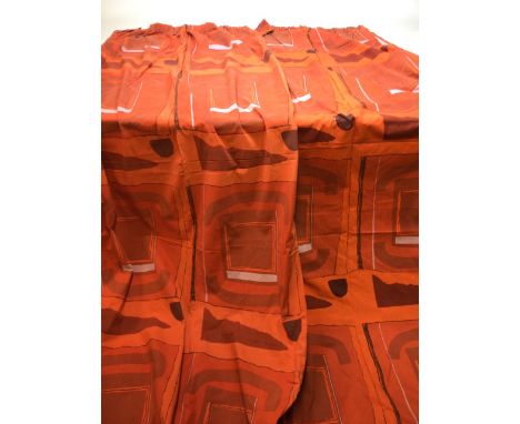 A large pair of 1970s printed curtains in Voodoo design by Siarid QuembyW:230cm x H:285cm