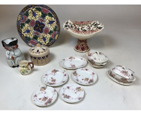 A late 19th century early 20th century Zsolnay reticulated footed dish A/F also with a Doulton art nouveau islamic design pla