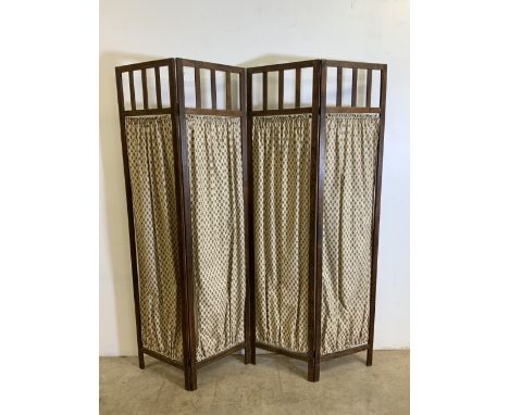 A 1940s oak folding screen with four privacy curtains with period valreas material.  W:160cm x H:175cm