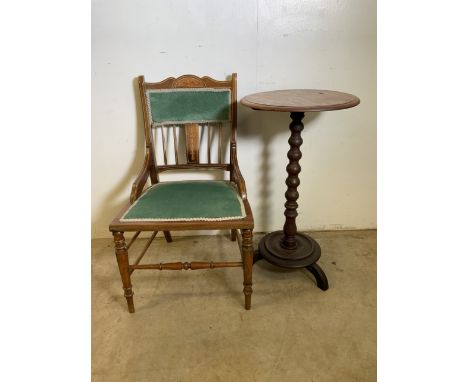 An Edwardia bedroom chair also with a bobbin turned circular table. Table H:74cm                                         seat