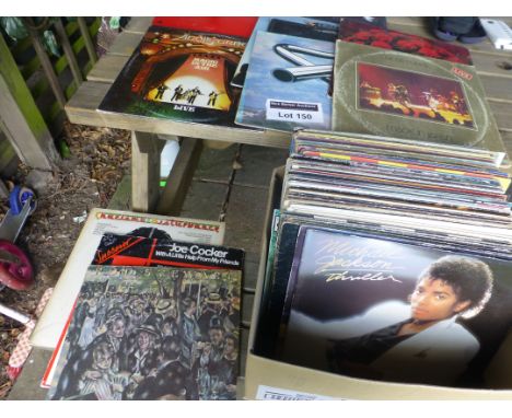 Records : 60 albums in box - rock/pop mainly 1970's/80's incl Michael Jackson, Deep Purple, Lindisfarne, Reed, Eagles etc, co
