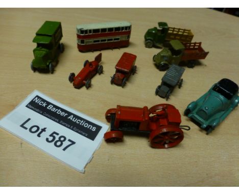 Die-cast : Mimic/Britains selection of vehicles, trucks, racing car etc, good vintage lot.