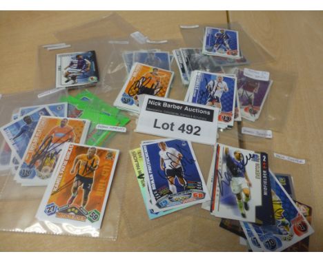 Football : Match Attax cards all 'signed' on cards by Wolves, Everton, Hull, Chelsea etc, 60/70 cards.