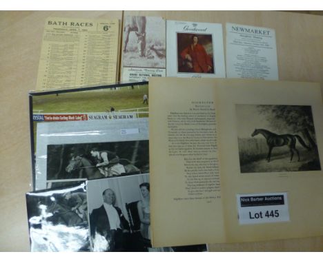Horse Racing : Plates from late 1800's book Stallions/Derby winners, original 1960's photos and few vintage race cards incl 1