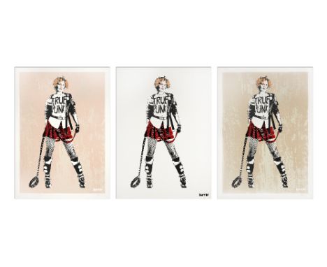 Bambi (British, born 1982)True Punk (Three Works) Three screenprints in colours with silver leaf, 2023, on thick wove paper, 