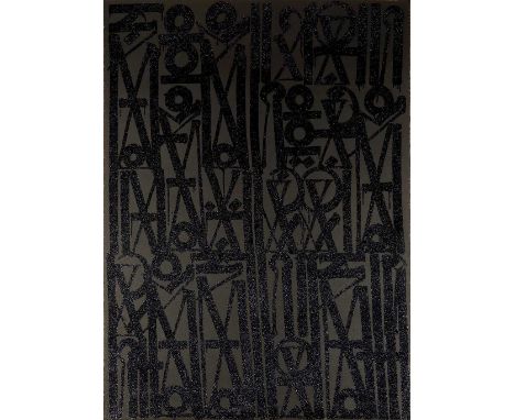 RETNA (American, born 1979)Black on Blast Lithograph in black with hand applied black glitter, 2022, on BFK Rives paper, sign
