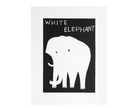 David Shrigley (British, born 1968)White Elephant Linocut, 2021, on Somerset wove paper, signed with the initials, dated and 