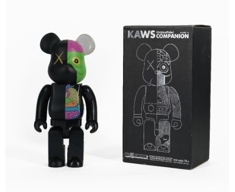 KAWS X Be@rbrick (American, born 1974)Dissected Companion 400% (Black) Painted cast vinyl, 2010, from a limited edition, with