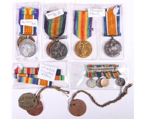 WWI medal pair to 6-25088 Pte W.J Skinner R Kent R, WWI medal pair to 223924 Gnr W H King R.A, WWI medal pair 187014 Spr S.C.