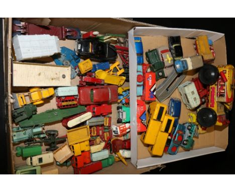 Collection of playworn die-cast model vehicles including Budgie Toys AA Jumbo mobile traffic control unit, Spot-on Austin 180