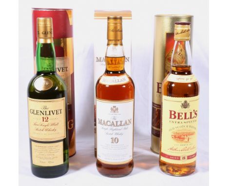 THE MACALLAN, ten year old Highland Single Malt Scotch Whisky, 70cl, 40% vol, boxed, THE GLENLIVET, twelve year old Single Ma