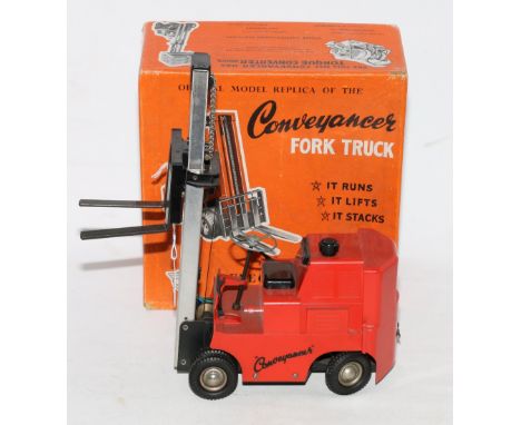 Victory Industries V models 1/14 scale electric Conveyancer fork truck in original box with instructions and other ephemera 