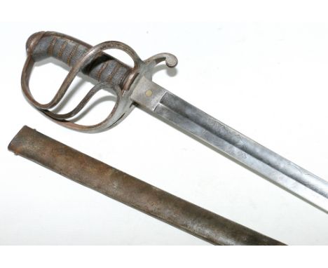 British Victorian Infantry Officers Sword having fullered straight blade with etched artillery ensignia, floral sprays and J 
