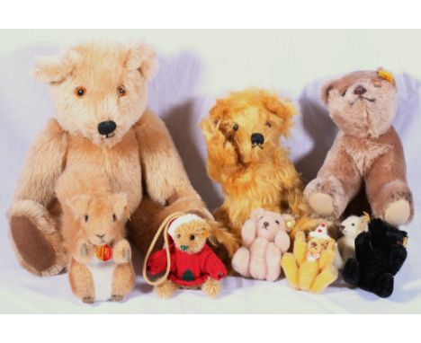 Seven Steiff bears and two others.