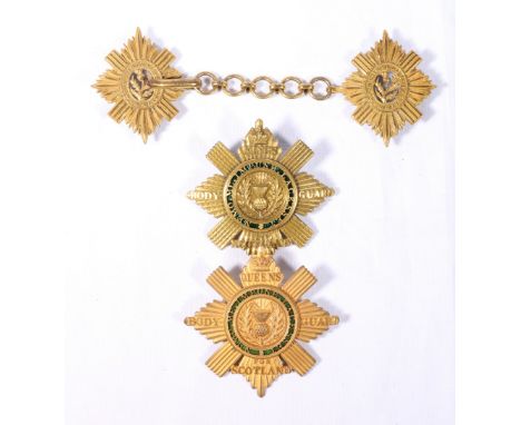 A King's and a Queen's Body Guard for Scotland gilt metal and enamelled sash badges also a cloak clasp