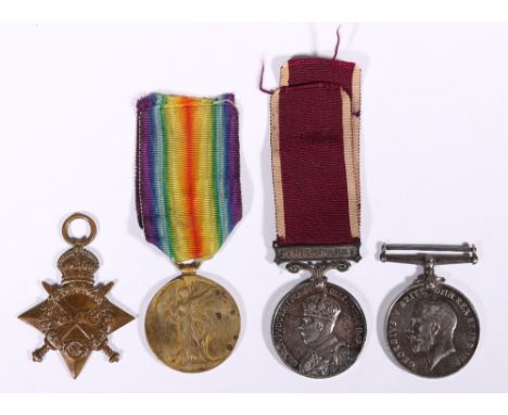 WWI four medal group to 4235 Pte J H Boswell R Scots comprising George V long service and good conduct medal with regular arm
