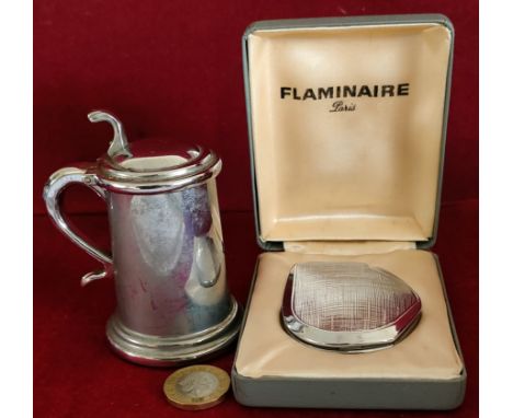 TANKARD FORM DUNHILL LIGHTER, PLUS CASED FLAMINAIRE LIGHTER 