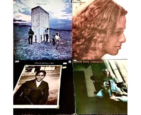 FOUR LP VINYL RECORDS- WHO' NEXT, CAROLE KING RHYMES &amp; REASONS AND ALSO TAPESTRY, PLUS CHUCK BERRY BIO 