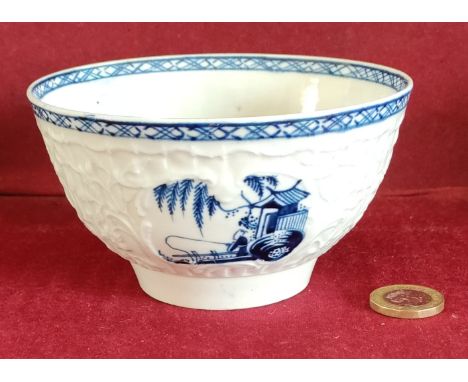 EARLY BLUE AND WHITE HANDPAINTED AND GLAZED CERAMIC BOWL, POSSIBLY LIVERPOOL POTTERY 