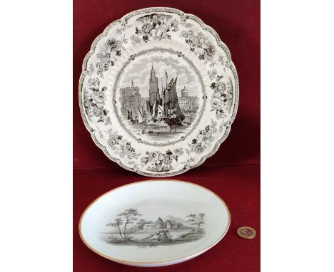 EARLY/MID 19th CENTURY HERCULANEUM WAVE EDGE PLATE- LIVERPOOL FROM THE SEACOMBE SLIP, DIAMETER APPROXIMATELY 25cm, ALSO CERAM