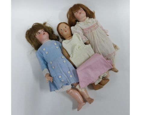 Simon and Halbig bisque head doll, brown wig, blue glass sleeping eyes, open mouth with teeth and painted face, over a jointe
