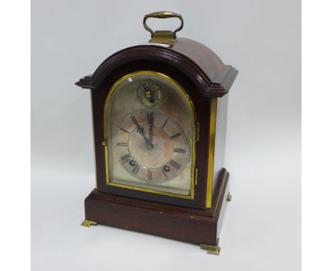Mantle clock with silvered dial, roman numerals and subsidiary dial, 34cm 